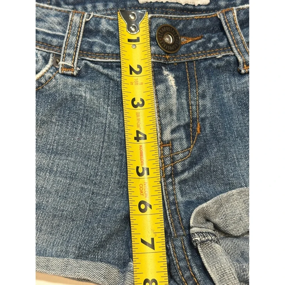 Aeropostale Denim Shorts Womens Size 0 Blue Distressed Cuffed Low Rise Cotton